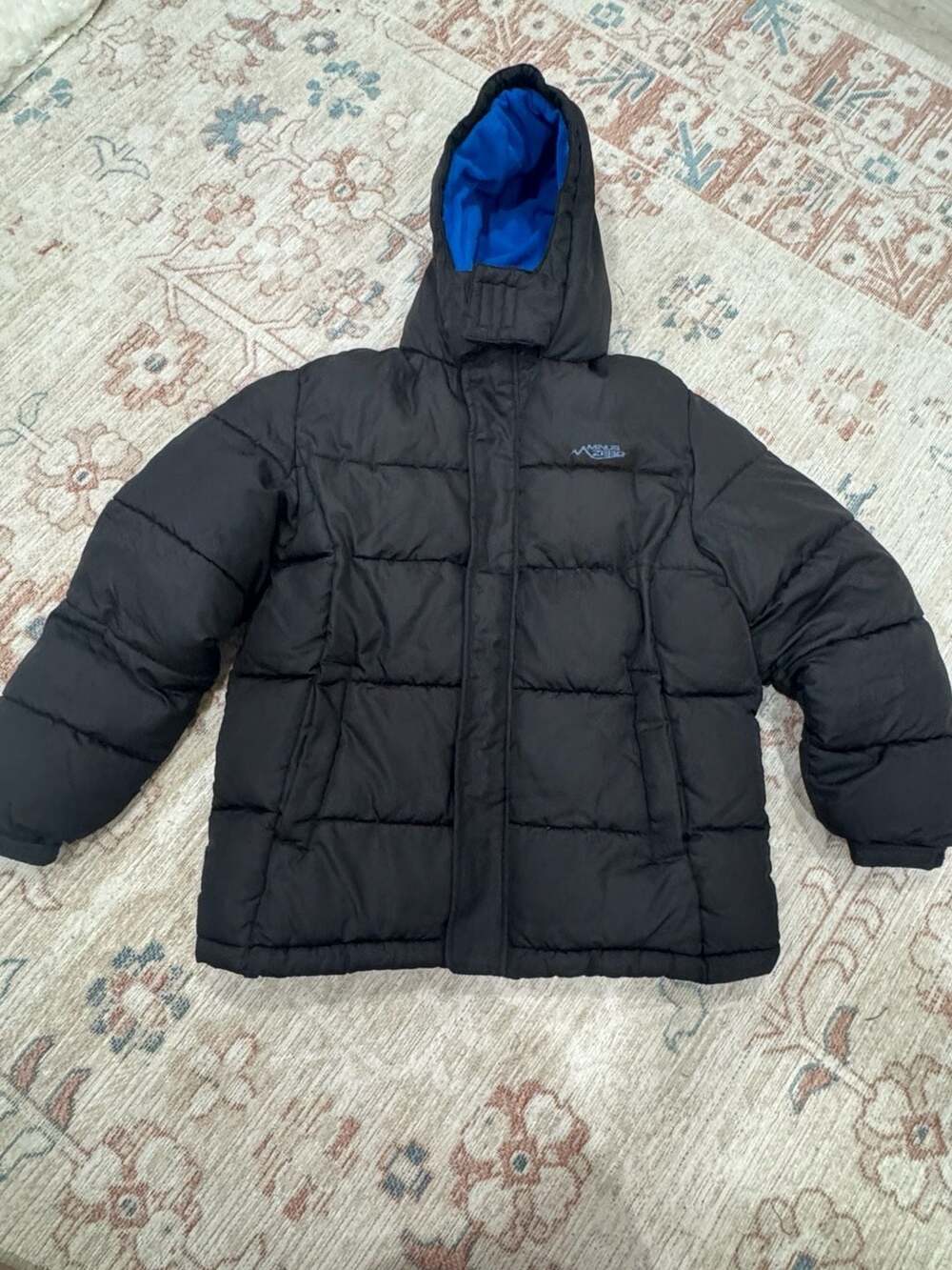 Minus Zero Boys Hooded Puffer Winter Jacket Black Blue Coat Size L 14/16